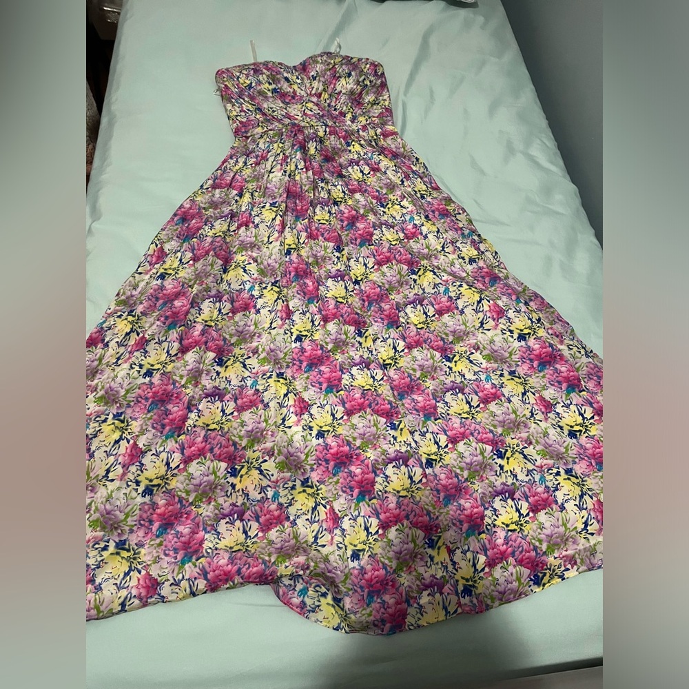 Yumi Kim White Strapless Dress with Floral Accents